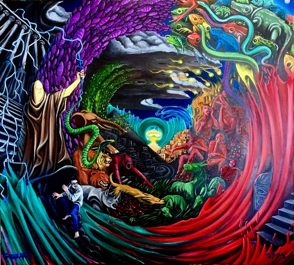 Colorful streetart mural in Israel depicting the ten plagues