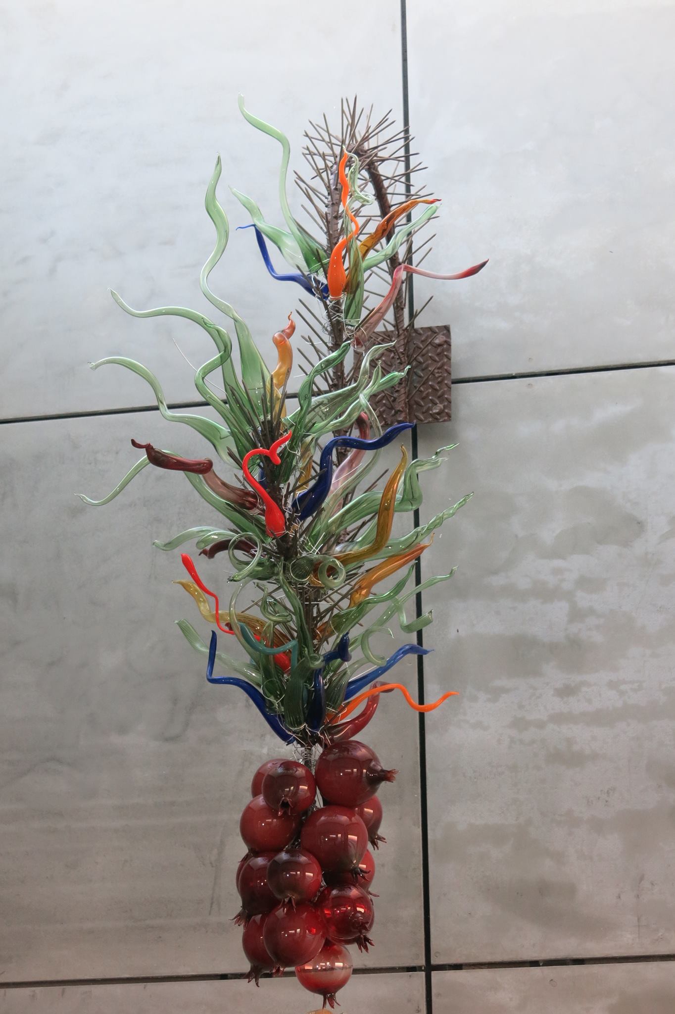 glass chandelier with pomegranates by Israeli glass artist