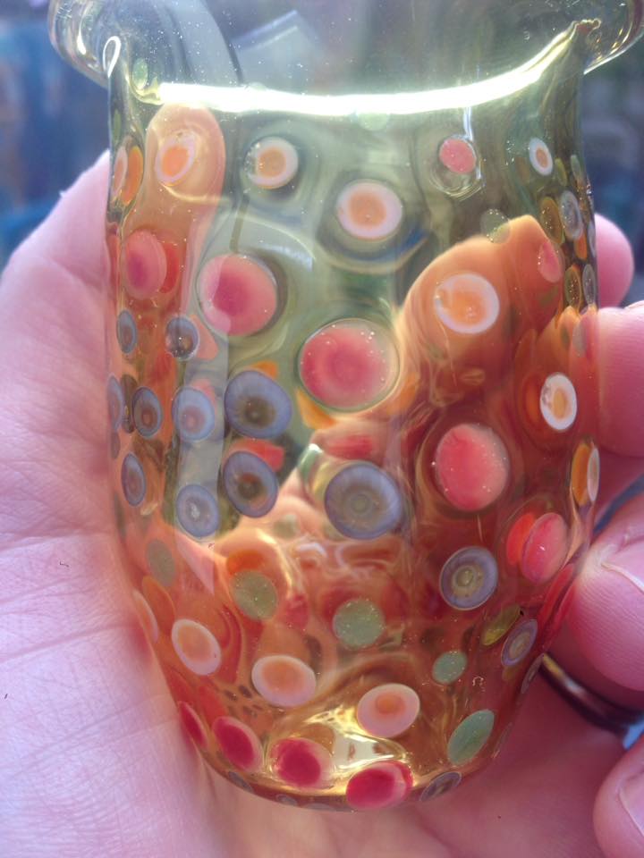 glass cup with polka dots by Israeli glass artist 
