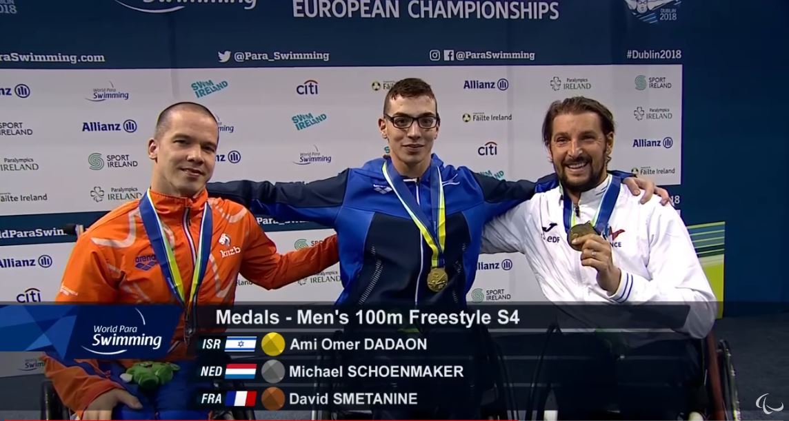 ami dadaon wins first place and the gold medal for the 100m men's freestyle para swimming European championship- another win for israel