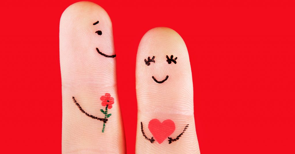two fingers with faces show their love for each other a yom kippur example for love